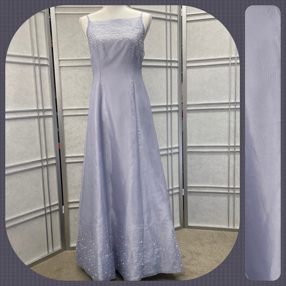 Long, Periwinkle Formal/Gown, Beaded, A-line, Sm
